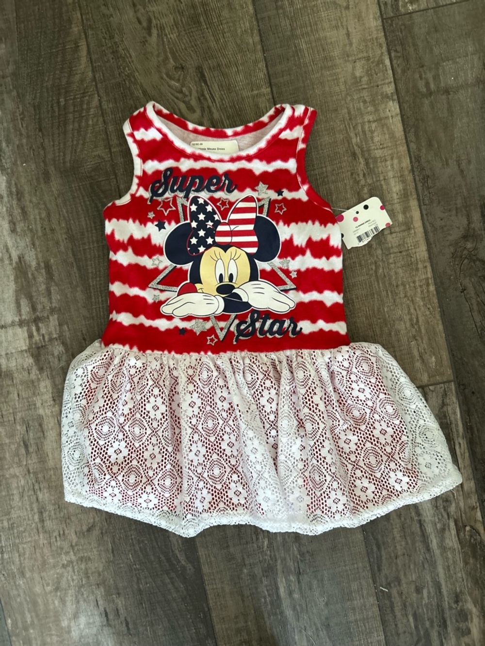 Minnie Mouse 'Super Star' Red & White Lace Dress 2T DB1